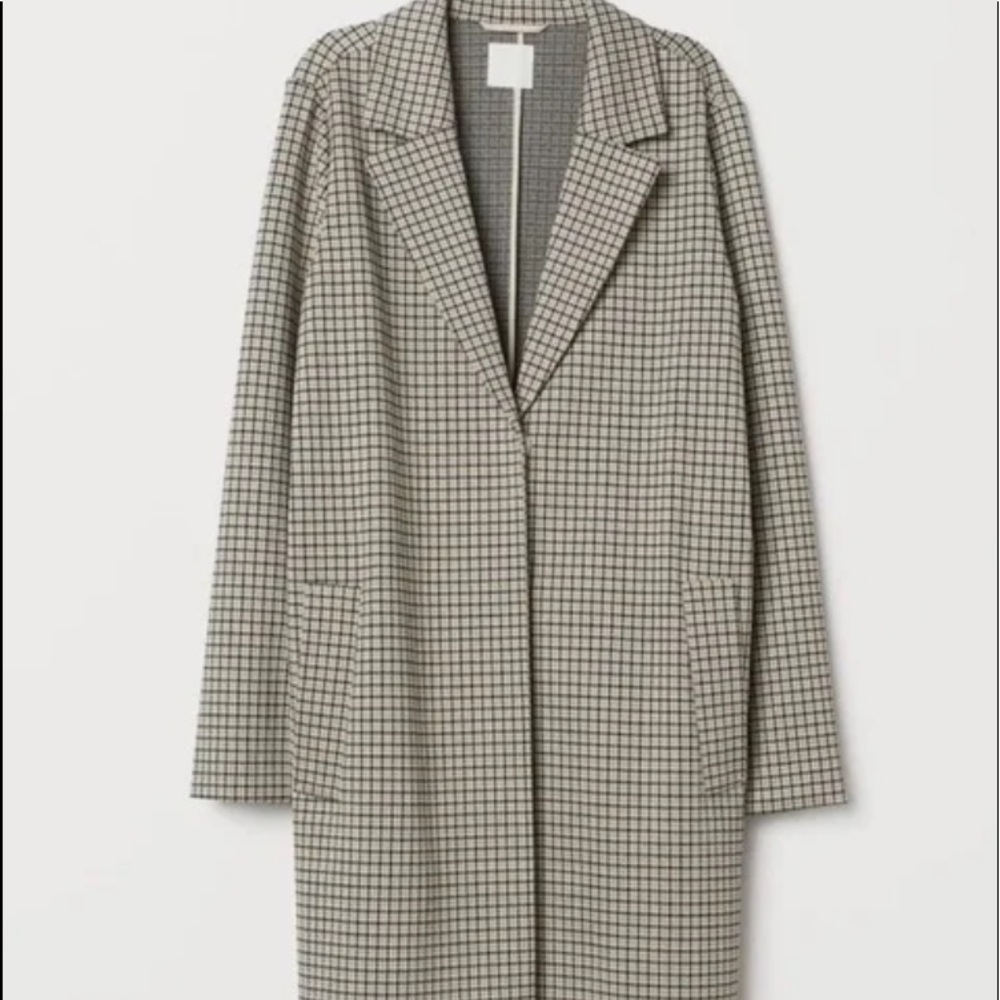 H&M check straight coat size 6